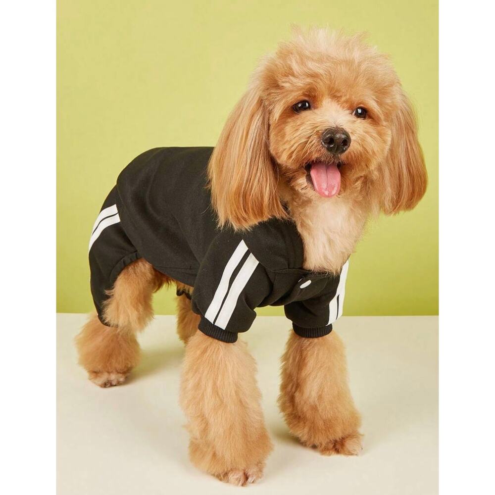 1pc Pet Solid Color Hoodie Sweatshirt, Vertical Stripe Pattern For Dogs And Cats